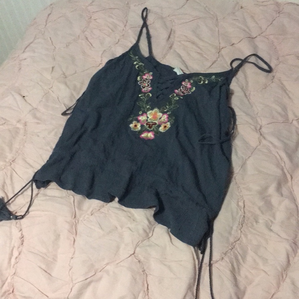 Gray floral tank top